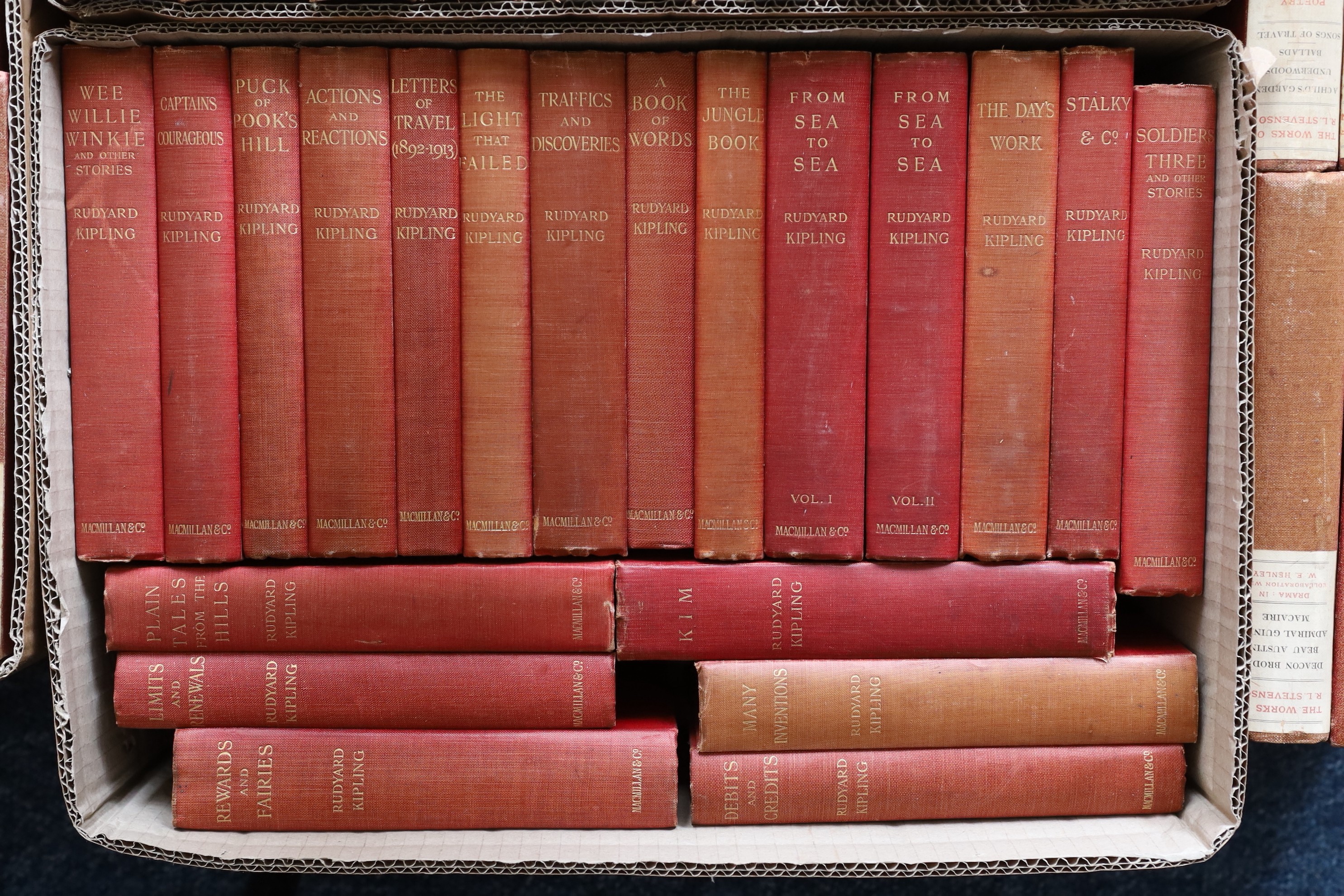 Stevenson, Robert Louis - The Works of .... Edinburgh Edition, 32 vols. some with frontispieces and other illus,; publisher's cloth with printed spine labels, gilt tops. 1895